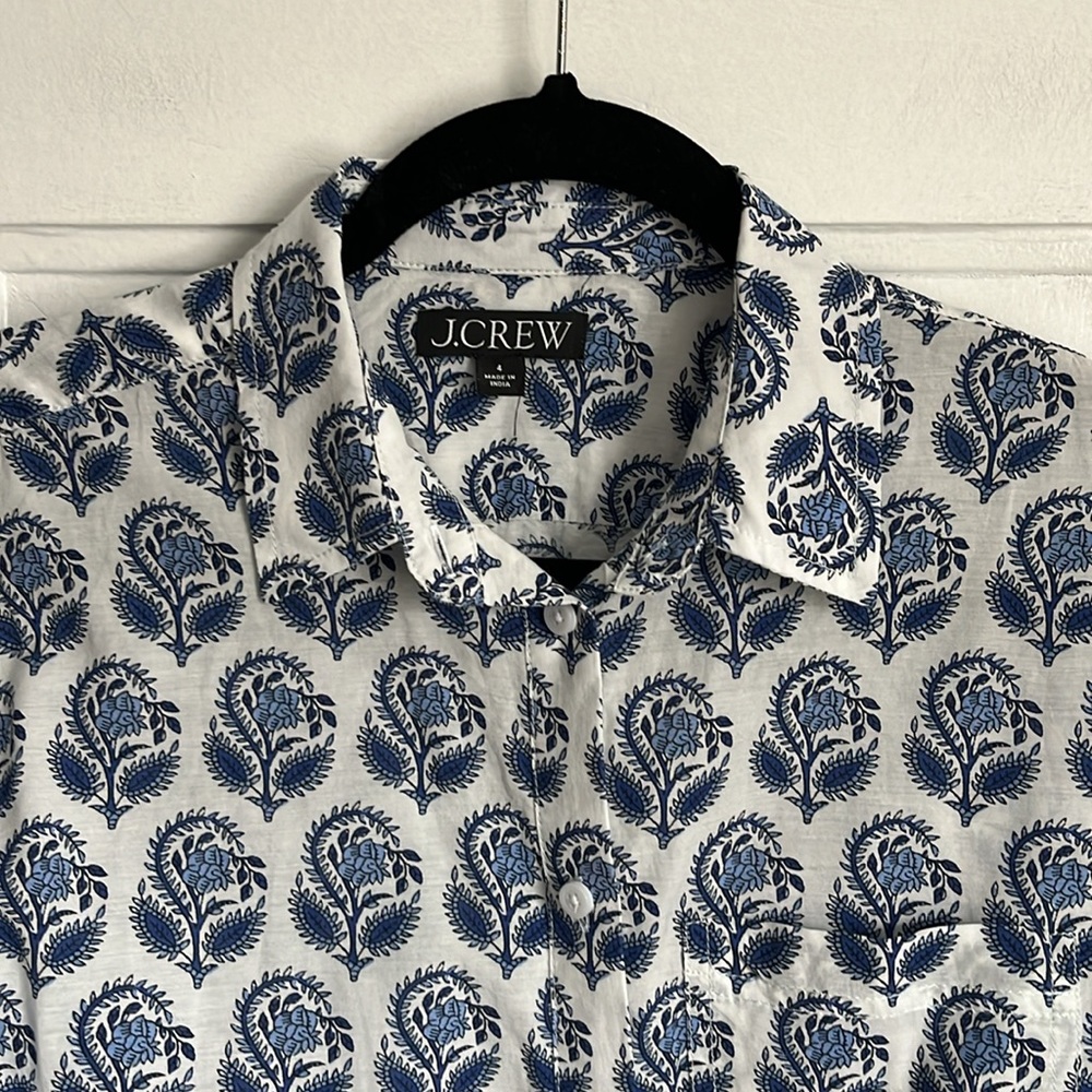 JCREW Blue Garçon Cotton-blend Voile Shirt In bouquet block print - Picture 5 of 9